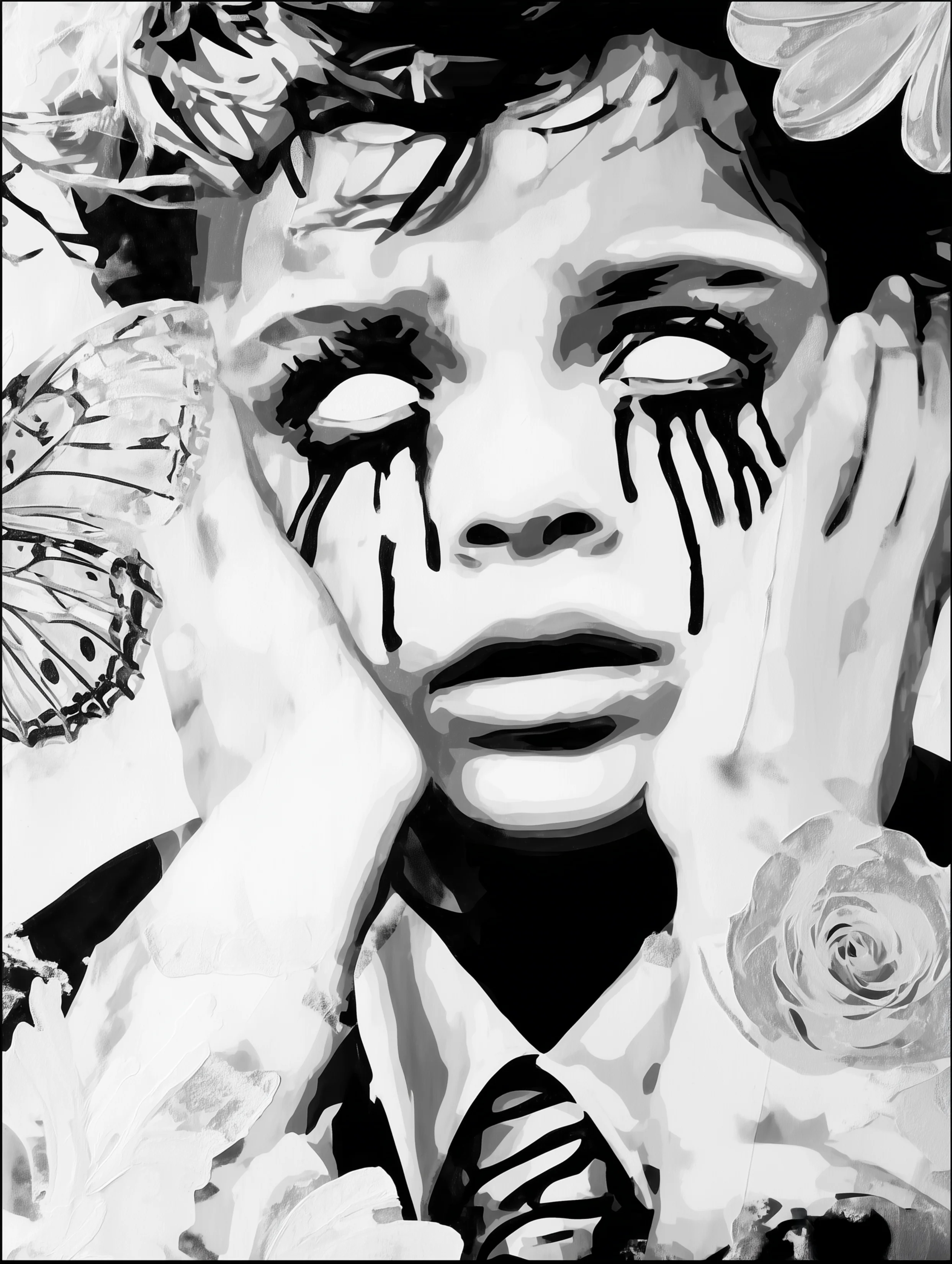 Free printable crying coloring page for adults featuring undead crying boy